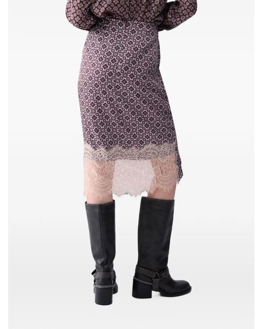 Liu Jo Purple Midi Skirt With Lace Details