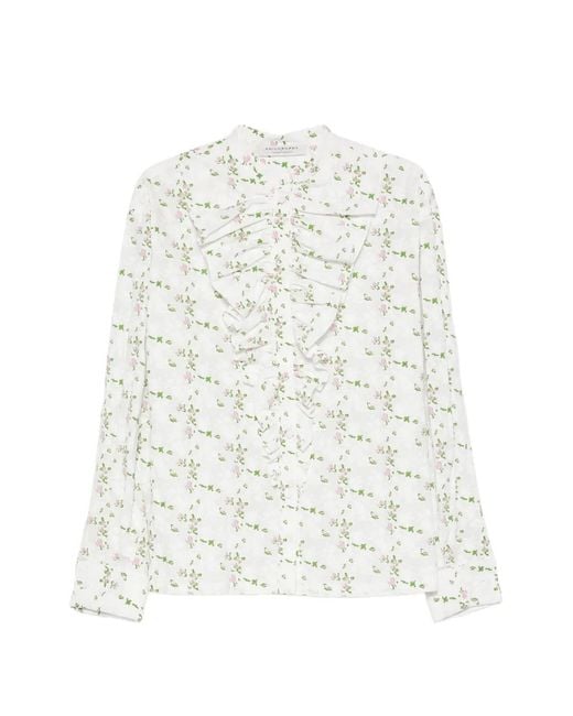 Philosophy Di Lorenzo Serafini White Floral-Print Ruffled Shirt