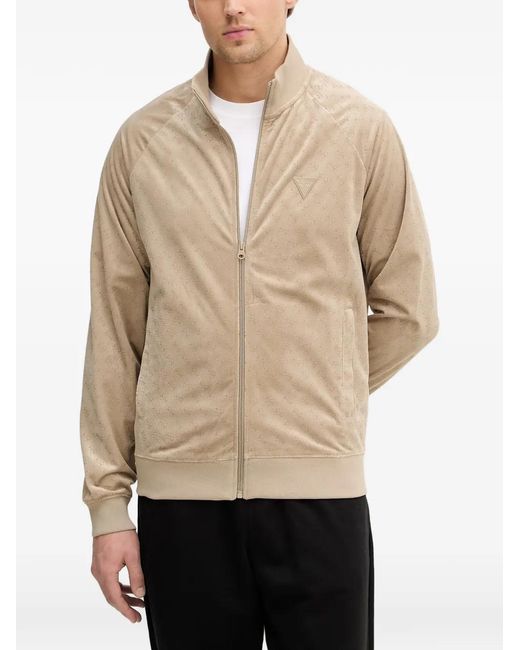 Guess Natural Monogram-Pattern Zip-Up Sweatshirt for men