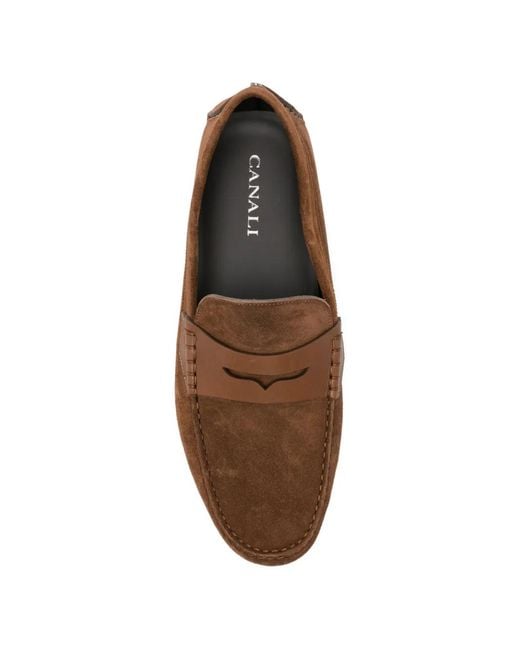 Canali Brown Panel Leather Loafers for men