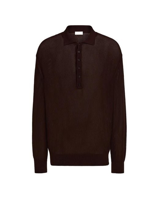 Ferragamo Brown Long Sleeve Knitted Silk Polo Shirt for men