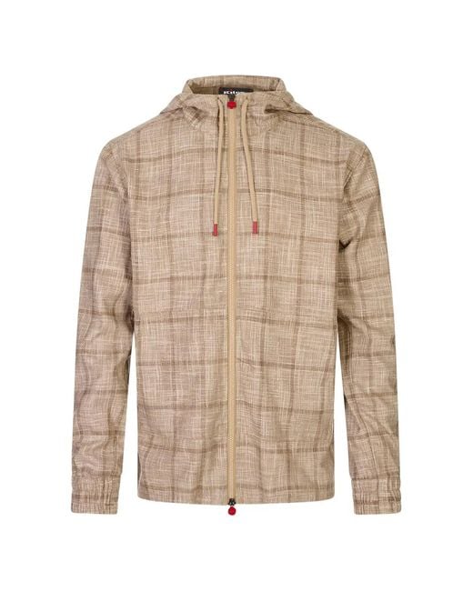 Kiton Natural Check Zip-Up Jacket for men