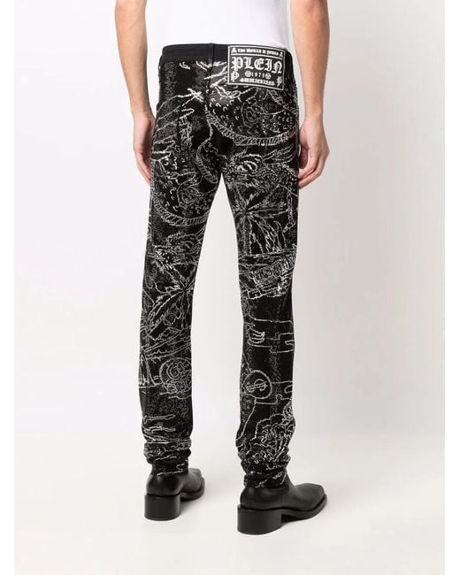 Vaqueros Rectos Skeleton Tattoo Philipp Plein de hombre de color Black