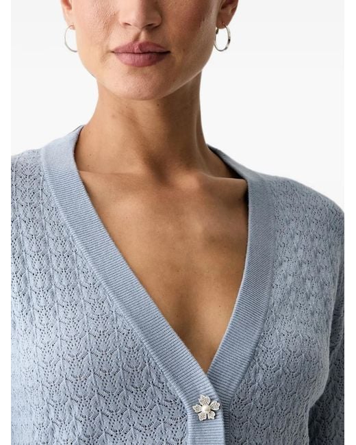Guess Blue Pointelle-Knit Crystal-Embellished Cardigan