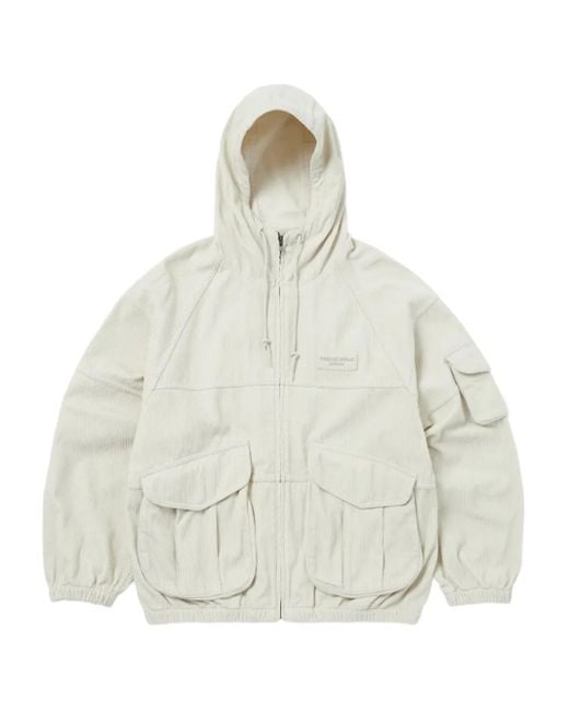 Thisisneverthat White Hooded Corduroy Field Jacket for men