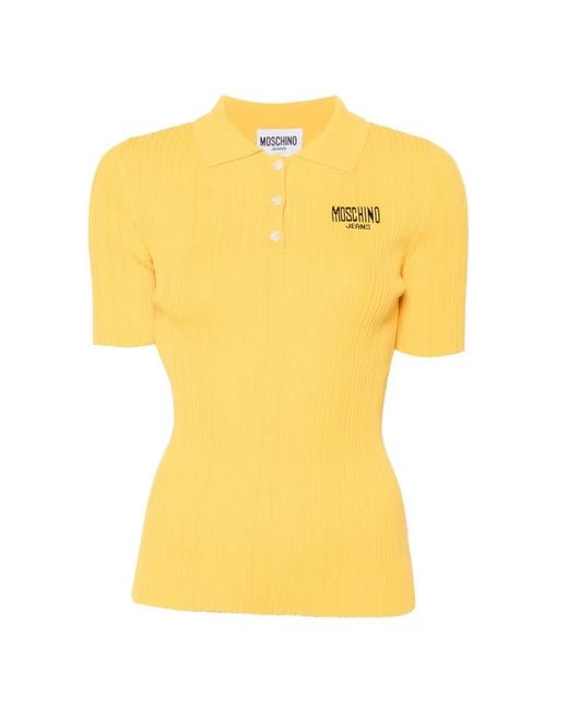 Moschino Yellow Ribbed-Knit Logo-Embroidered T-Shirt