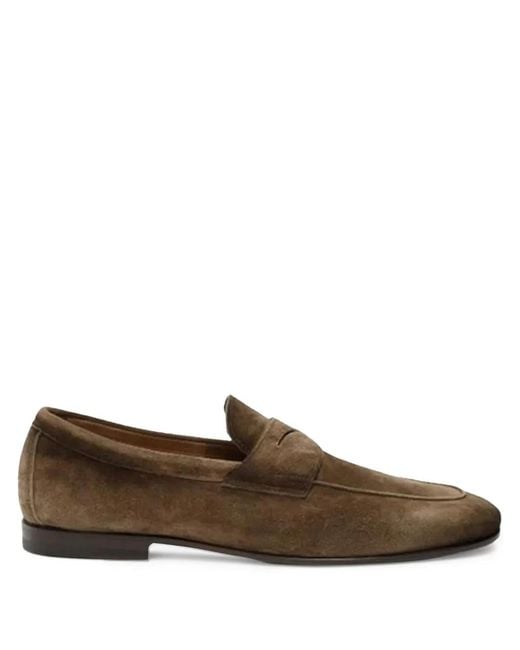 Santoni Brown Suede Loafers for men