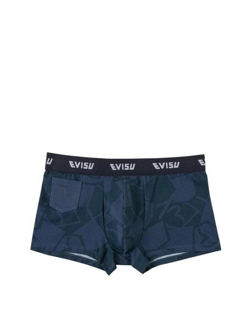 Evisu Blue Seagull Logo-Waistband Monogram-Print Boxers for men