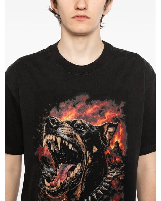 Melt Black Dog-Print T-Shirt for men