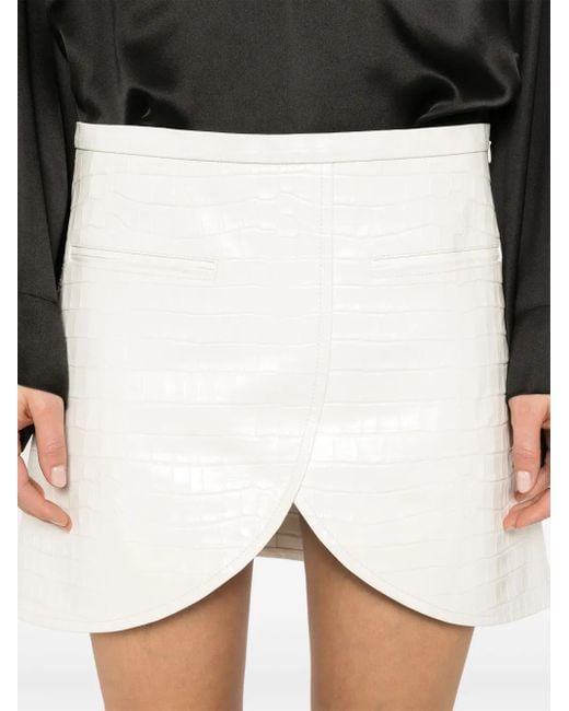 Courreges White Ellipse Crocodile-Effect Leather Mini Skirt