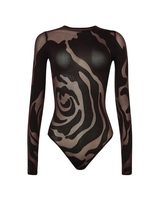 Wolford Black Rose-Pattern Circular-Knit Bodysuit