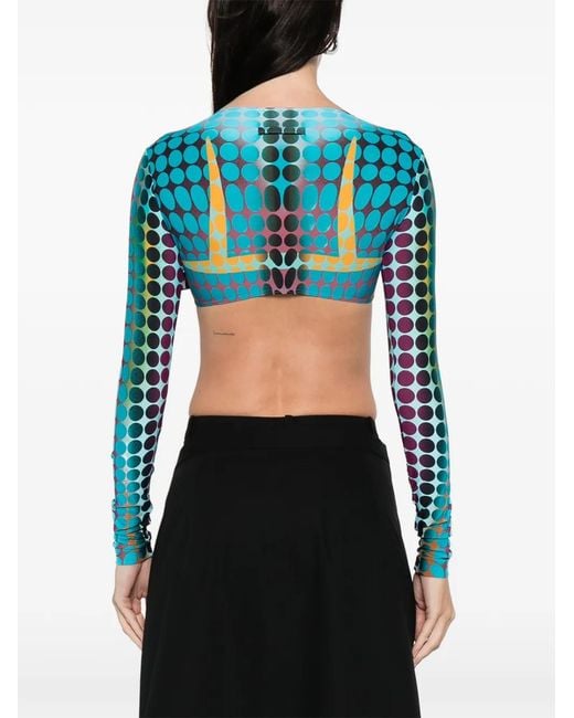 Jean Paul Gaultier Blue Long-Sleeve Polka Dot Top