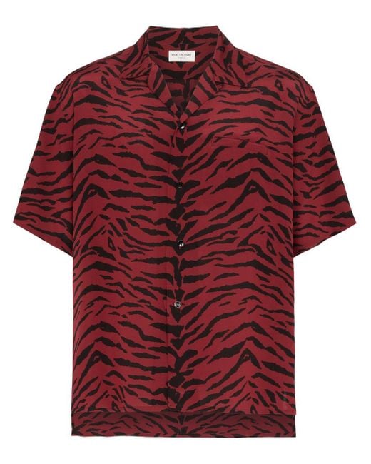 Saint Laurent Red Zebra Silk Vacation Shirt for men