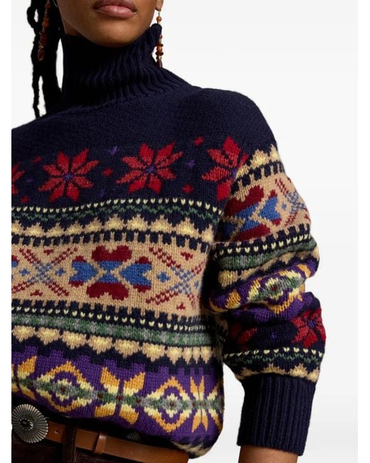 Polo Ralph Lauren Blue Fair Isle Roll-Neck Sweater