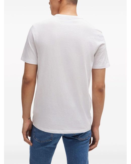 Boss White Logo-emed Cotton T-shirt for men