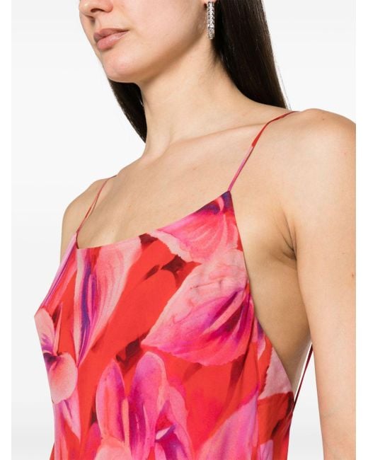 ANDAMANE Red Ninfea Floral-print Slip Dress