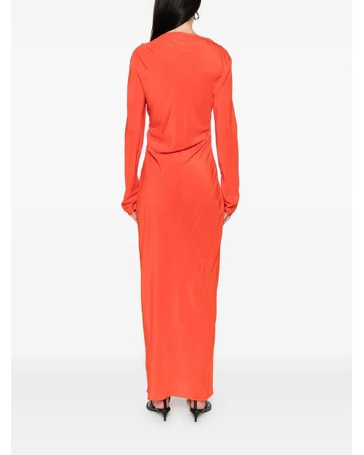 Sir Red Draped Long-Sleeve Midi Dress
