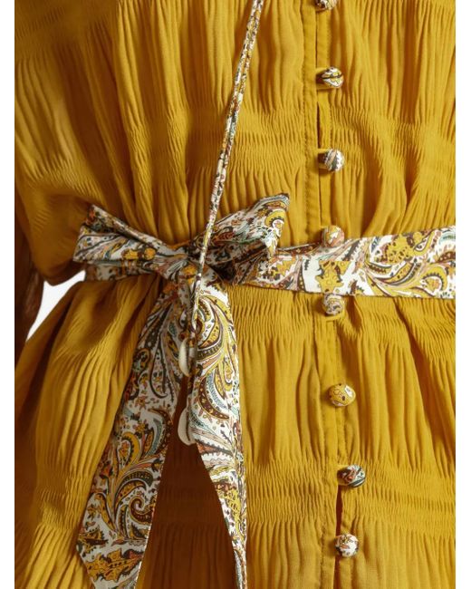 Ixiah Yellow Ruffled Tie-Neck Blouse