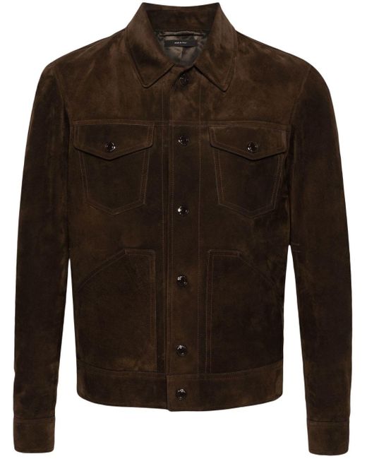 Tom Ford Brown Suede Western Shirt Jacket - Men's - Calf Suede/cupro/cotton for men