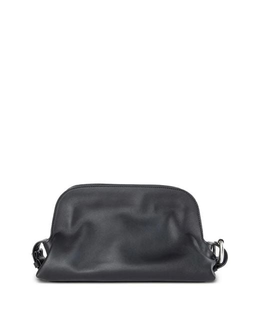 Ann Demeulemeester Gray Buckle-Detail Leather Clutch Bag