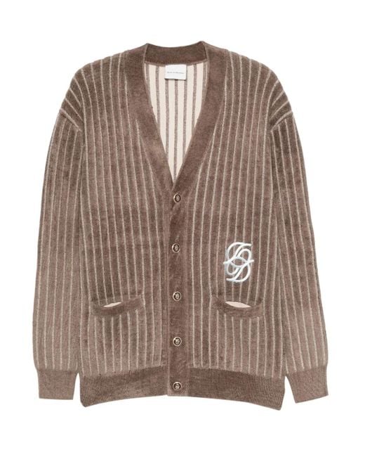 Drole de Monsieur Brown Striped Embroidered Cardigan for men