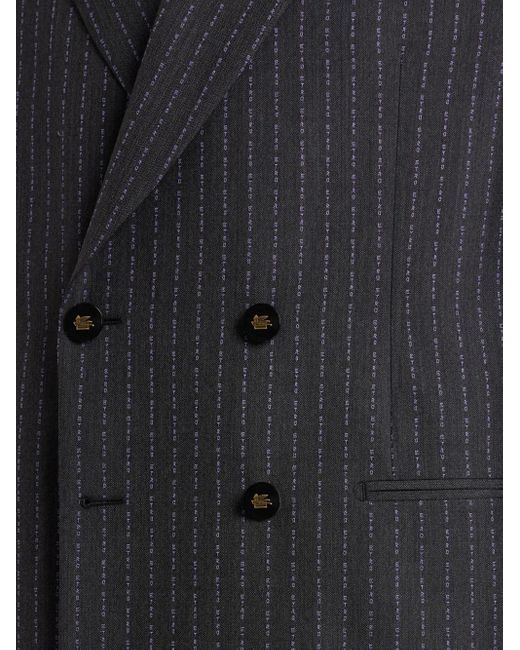 Etro Black Pinstripe Double-Breasted Blazer for men