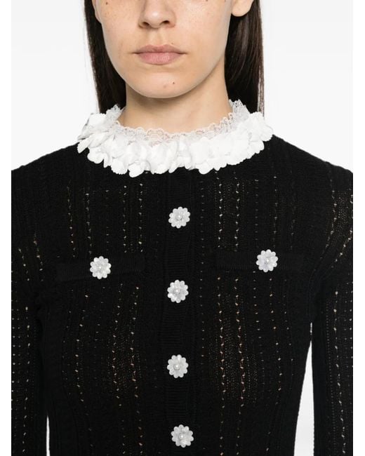 Self-Portrait Black Flower-Button Lace-Collar Mini Dress