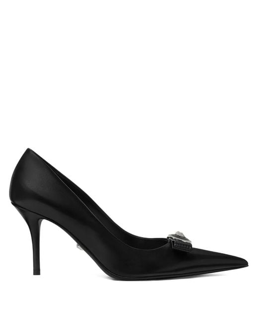 Versace Black 85Mm Gianni Ribbon Leather Pumps