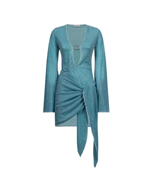 Oseree Blue Lumiére Ring-Detail Knotted Mini Dress