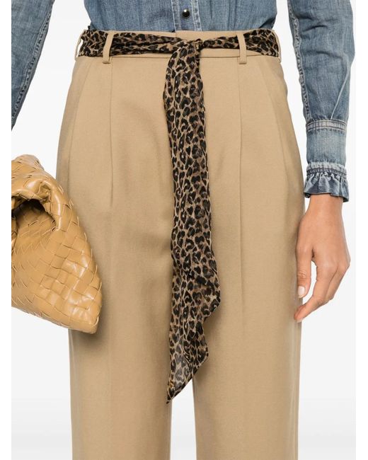 Saint Laurent Natural High Waisted Animal Print Scarf Straight-leg Pants