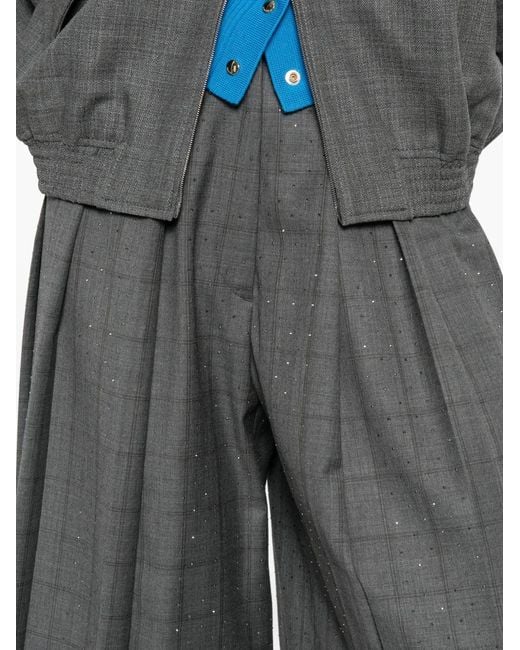 Sandro Gray Checked Rhinestone-Embellished Shorts