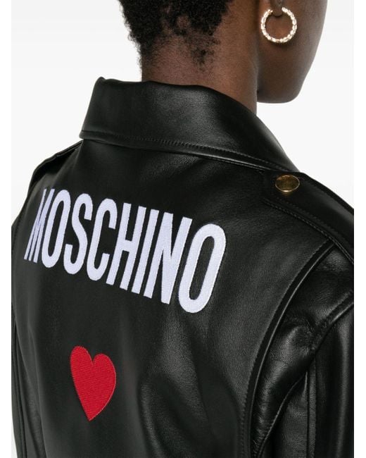Moschino Black Cropped-Bikerjacke aus Leder