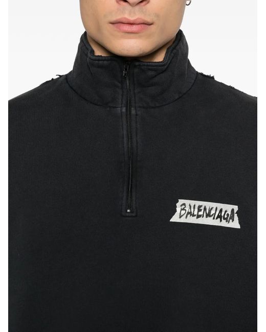 Balenciaga メンズ ブラック ダメージ ジップ スウェットシャツ 【公式 