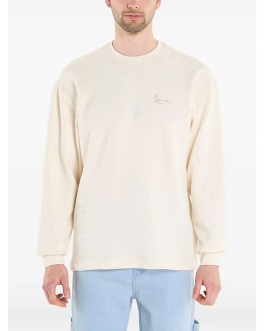 Karlkani White Waffle-Knit Long-Sleeved T-Shirt for men