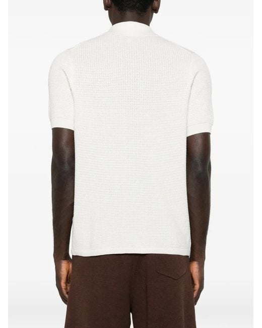 Bompard White Waffle-Knit Buttoned Polo Shirt for men