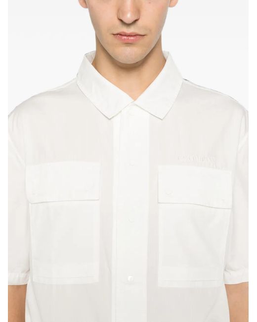 C P Company White Short-Sleeve Drawstring-Hem Overshirt for men