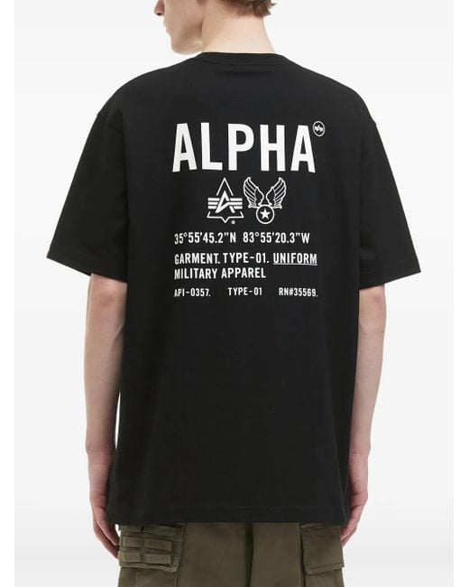 Alpha Industries Black Logo-Print Crew-Neck T-Shirt for men