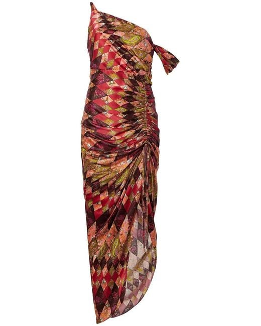 Cinq À Sept Red Elliana Silk Asymmetric Dress
