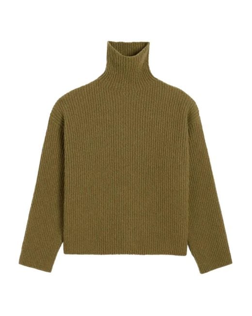 AMI Green Funnel-Neck Wool Sweater