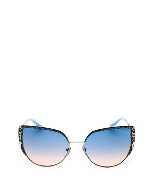 Guess Blue Animal-Print Cat-Eye Sunglasses