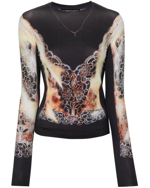 Y. Project Black Lace-print Jersey Top