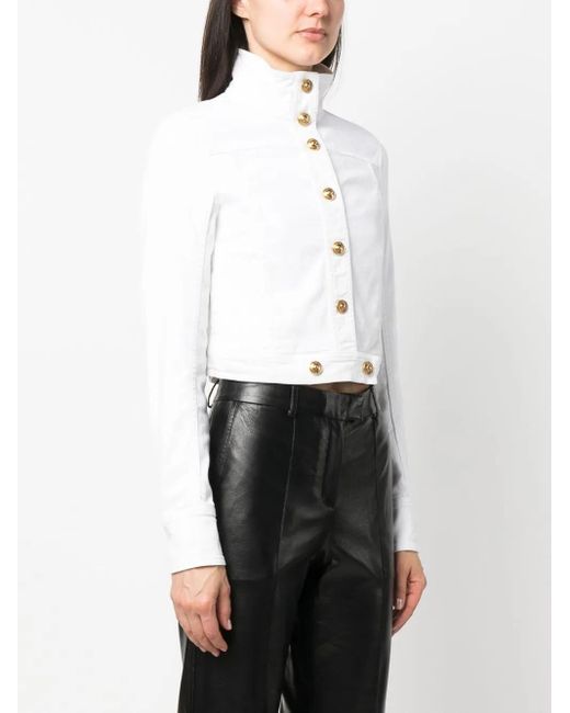 Versace Jeans Couture White Logo-Patch Cropped Jacket