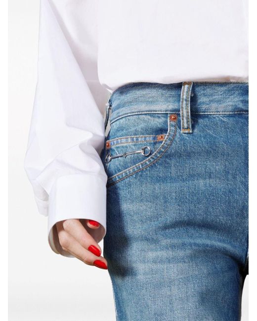 Gucci Blue Gerade Jeans mit Horsebit-Detail