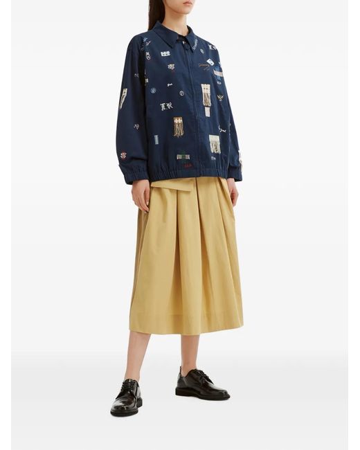 Sea Blue Embroidered Fringed-Patch Jacket