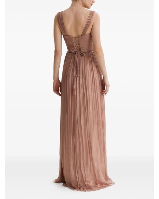 Framboise Brown Kiros Plissé Lace-Up Maxi Dress