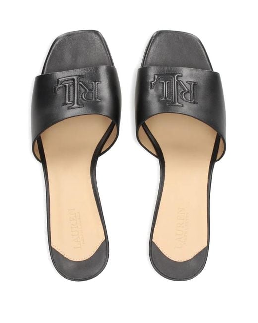 Ralph Lauren Black Logo-Embossed Open-Toe Sandals