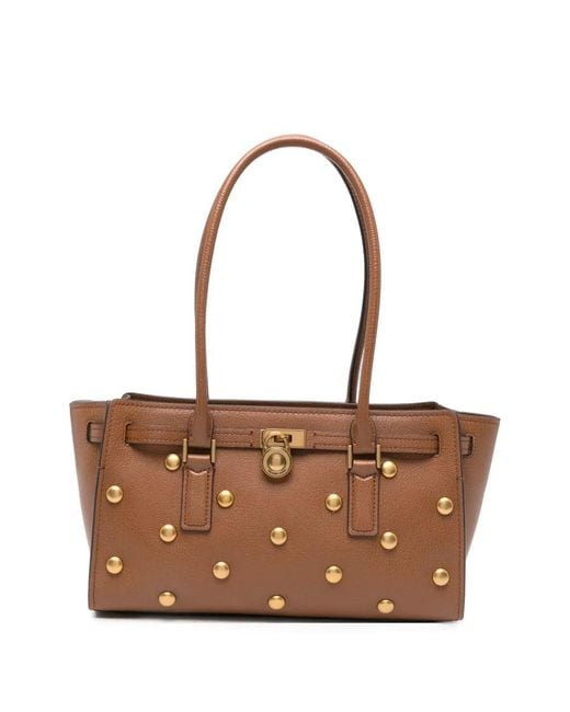 MICHAEL Michael Kors Brown Stud-Embellished Leather Shoulder Bag