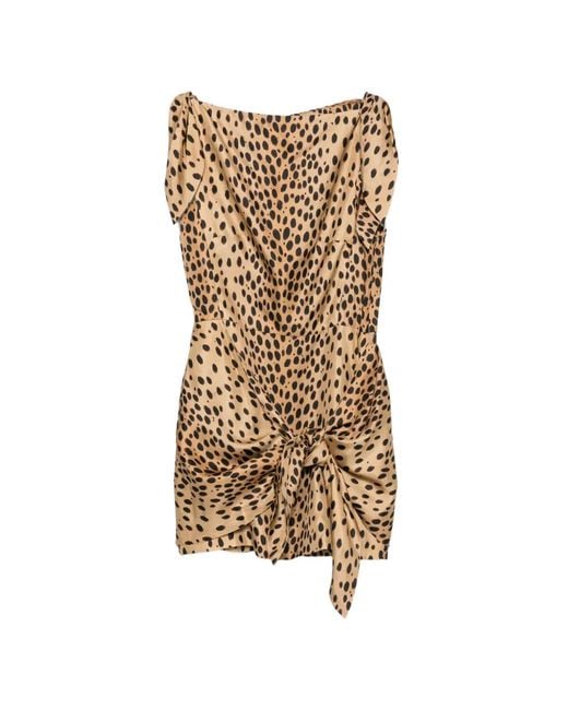 Cult Gaia Natural Isma Leopard-Print Knot-Detail Mini Dress