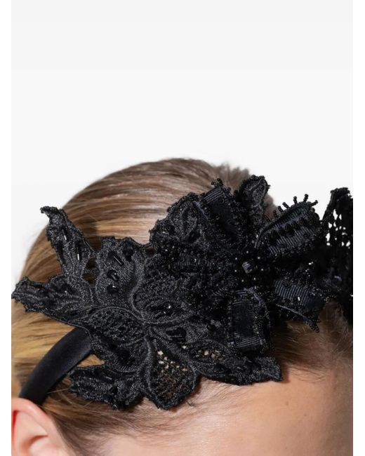 Jennifer Behr Black Alberta Beaded Floral Headband