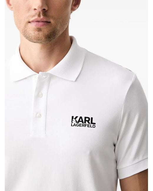 Karl Lagerfeld White Logo-Print Short-Sleeve Polo Shirt for men